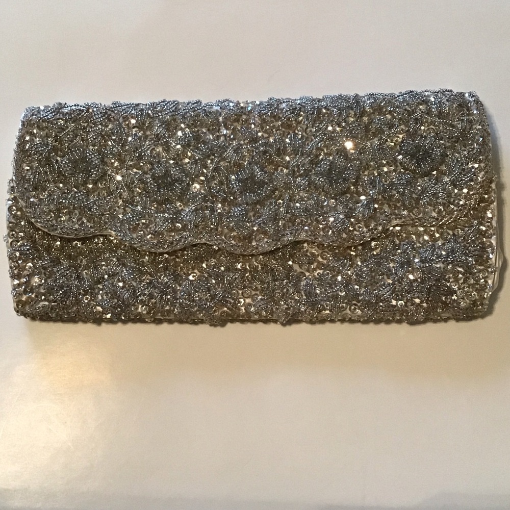 Vintage Silver Beaded Evening Clutch
